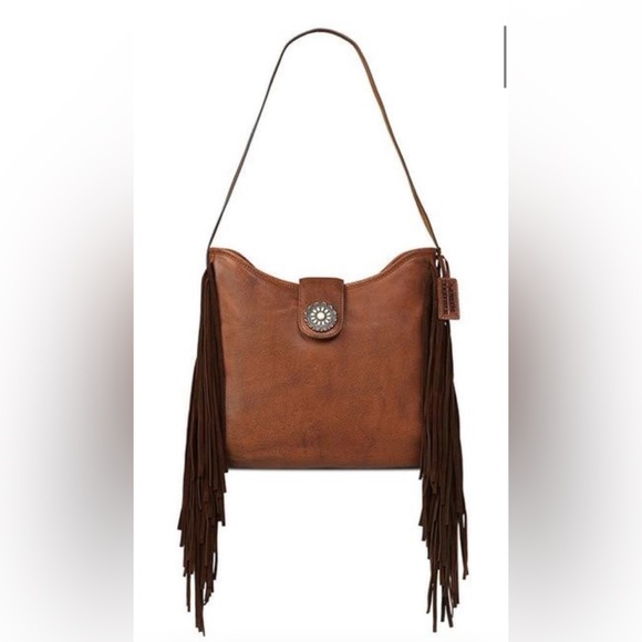 Ariat Handbags - Ariat Betsy Shoulder Bag,distressed leather,fringe,snap top,concho, zip pocket